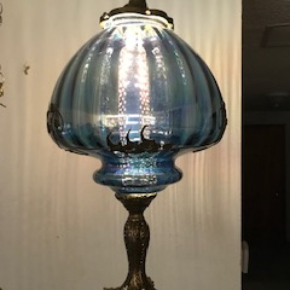 Vintage Blue Carnival Glass Lamp